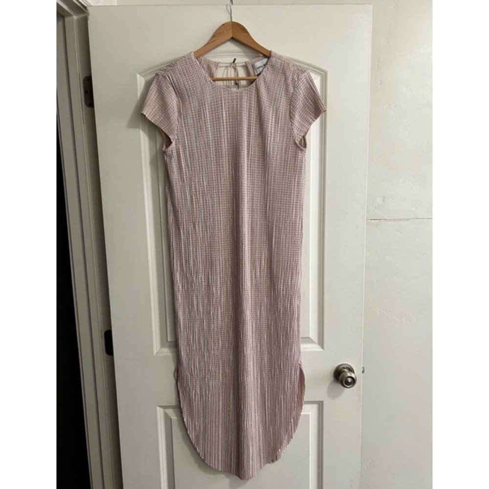 Sabina Musayev Rose Gold Metallic | Shimmer Crinkle Textured Pleated Midi‎ Dress